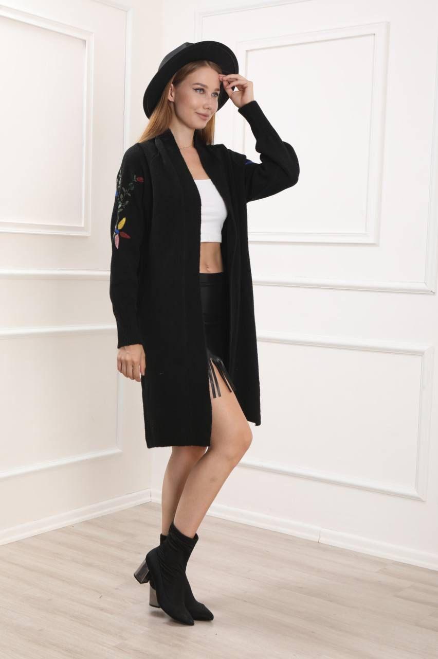 EMBROIDED SLEEVE LONG CARDIGAN