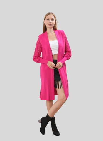 MESH SLV LONG CARDIGAN