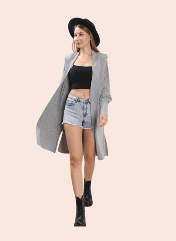 MESH SLV LONG CARDIGAN