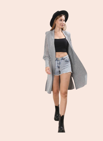 MESH SLV LONG CARDIGAN