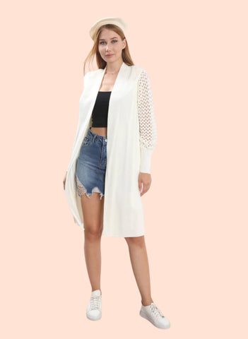 MESH SLV LONG CARDIGAN