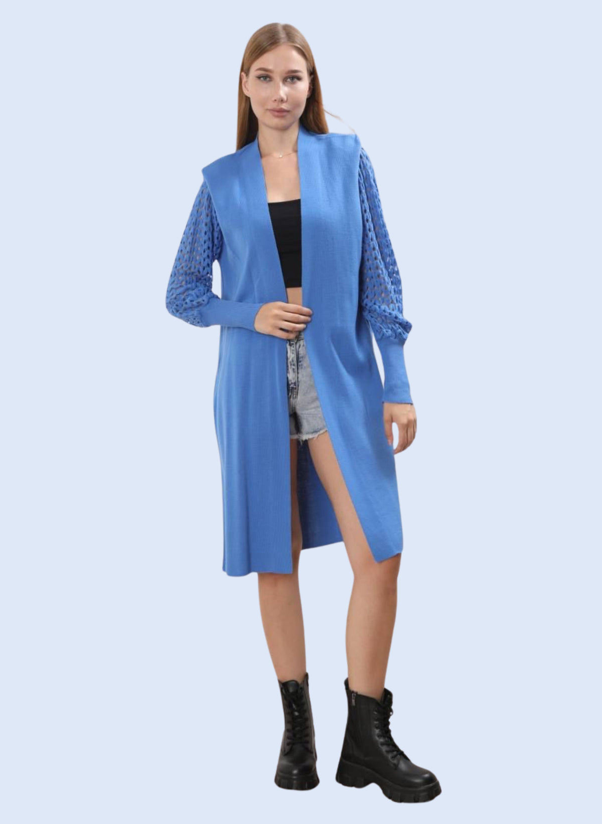 MESH SLV LONG CARDIGAN