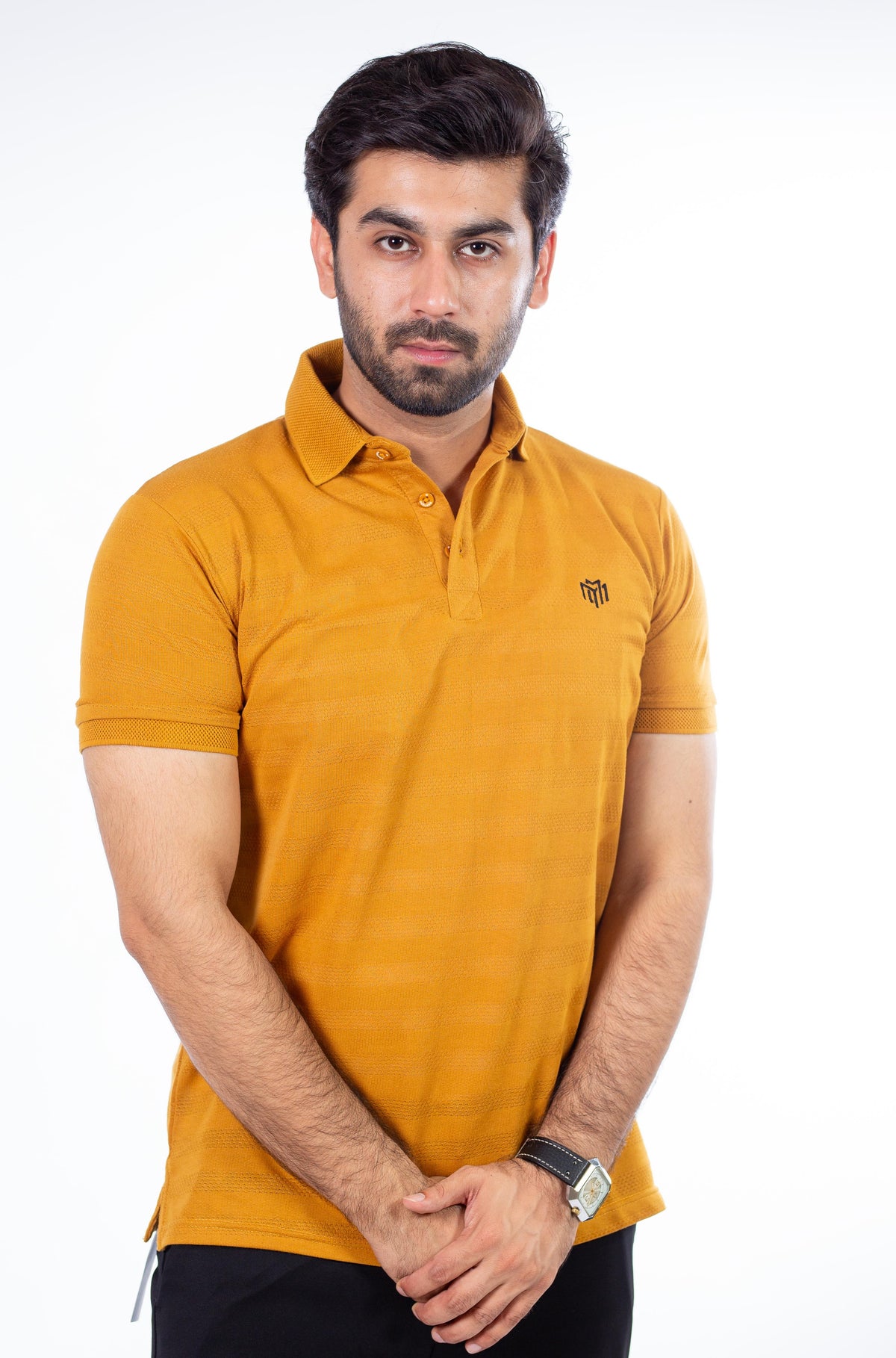 MEN'S MUSTARD TEXTURED POLO SHIRTS